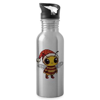 Biene Weihnachten Comic - Trinkflasche mit integriertem Trinkhalm - Lightsilver - Rechts