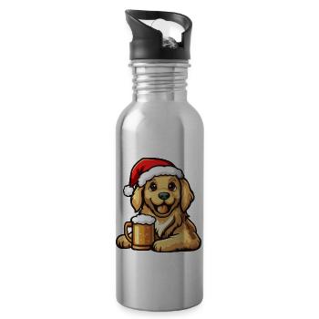 Golden Retriever Hund Bier Xmas Weihnachten - Trinkflasche mit integriertem Trinkhalm - Lightsilver - Rechts