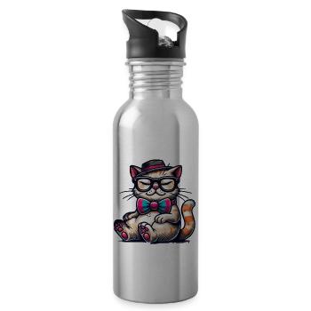 stilvolle Katze - Trinkflasche mit integriertem Trinkhalm - Lightsilver - Rechts