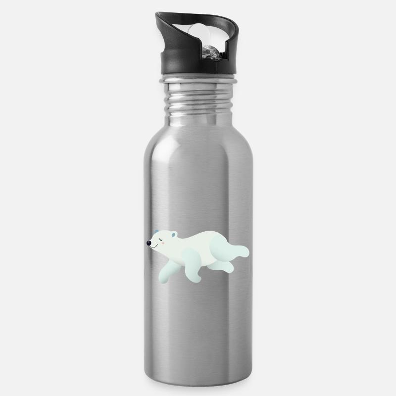 schwimmender Eisbär in sanften Farbtönen - Trinkflasche mit integriertem Trinkhalm - Lightsilver
