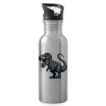 Dino Trex Zebra Fusion Fantasy Creature Whimsical - Water bottle with straw - silver - Right