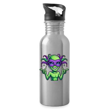 Mardi Gras Alien Cartoon Veggie Fun - Water bottle with straw - silver - Right