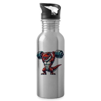 Dino Trex Training Hantel Lustig Starke Fitness - Trinkflasche mit integriertem Trinkhalm - Lightsilver - Rechts