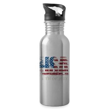 USA Flag Grunge – Conception typographique du 4 juillet - Gourde avec paille intégrée - argent clair - Droite