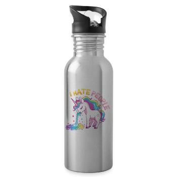 I Hate People Einhorn Kotzt Regenbogen Lustig - Trinkflasche mit integriertem Trinkhalm - Lightsilver - Rechts