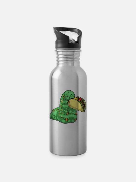 Raupe Taco - Trinkflasche mit integriertem Trinkhalm - Lightsilver