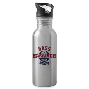 Hass macht hässlich - Trinkflasche mit integriertem Trinkhalm - Lightsilver - Rechts