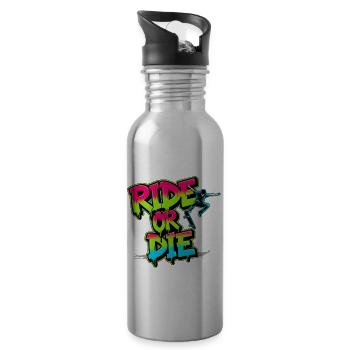 Ride or Die - Skateboard coloré Street Art Design - Gourde avec paille intégrée - argent clair - Droite