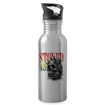 Stoned 420 Skull – Weed & Skull - Trinkflasche mit integriertem Trinkhalm - Lightsilver - Rechts