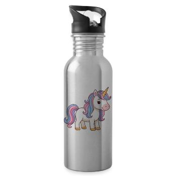 Pastel unicorn with rainbow head - Water bottle with straw - silver - Right