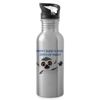 Lemur Grüßt Muddi Liebevoll - Trinkflasche mit integriertem Trinkhalm - Lightsilver - Rechts