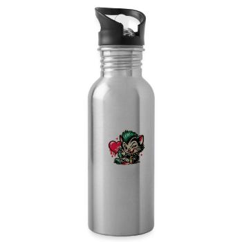 Kätzchen Graffiti mit Herz - Trinkflasche mit integriertem Trinkhalm - Lightsilver - Rechts