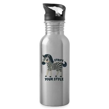 Stylish Zebra - Water bottle with straw - silver - Right