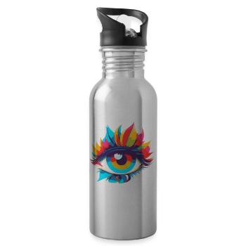 Bunter Augenzauber Pop Art - Trinkflasche mit integriertem Trinkhalm - Lightsilver - Rechts