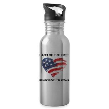 USA Herz - Land of the Free because of the Brave - Water bottle with straw - silver - Right