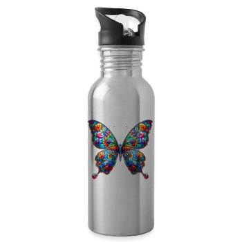 butterfly - Water bottle with straw - silver - Right