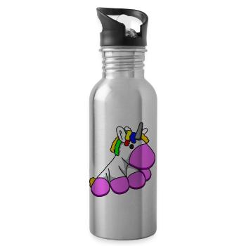 Einhorn3 - Trinkflasche mit integriertem Trinkhalm - Lightsilver - Rechts