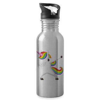Unicorn Dab, Dabbendes Unicorn, DAB, Rainbow - Water bottle with straw - silver - Right