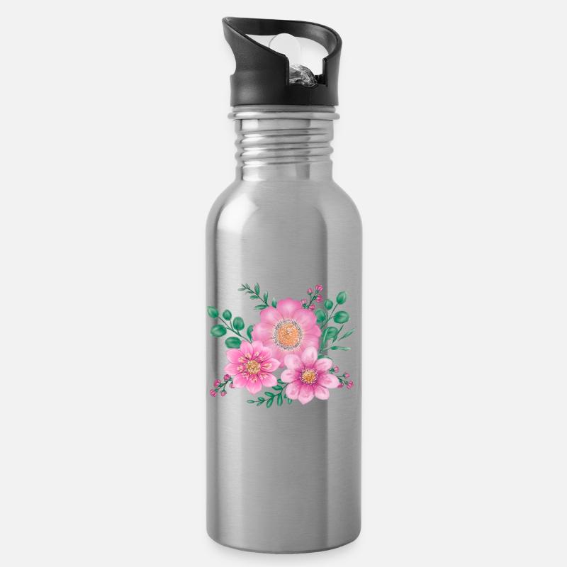 blossoms - Water bottle with straw - silver