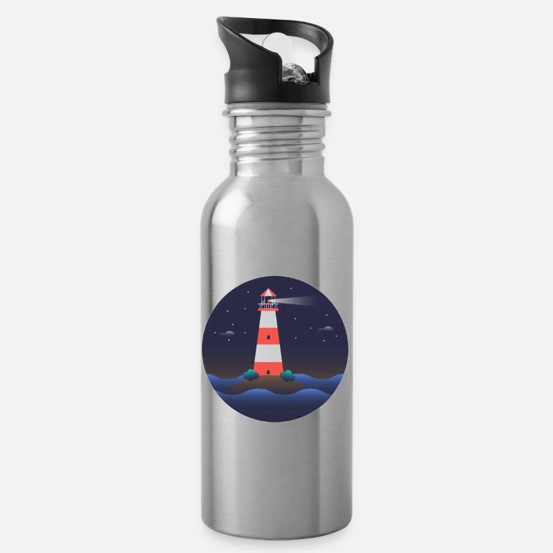 Leuchtturm, internationaler Leuchtturm Tag - Trinkflasche mit integriertem Trinkhalm - Lightsilver