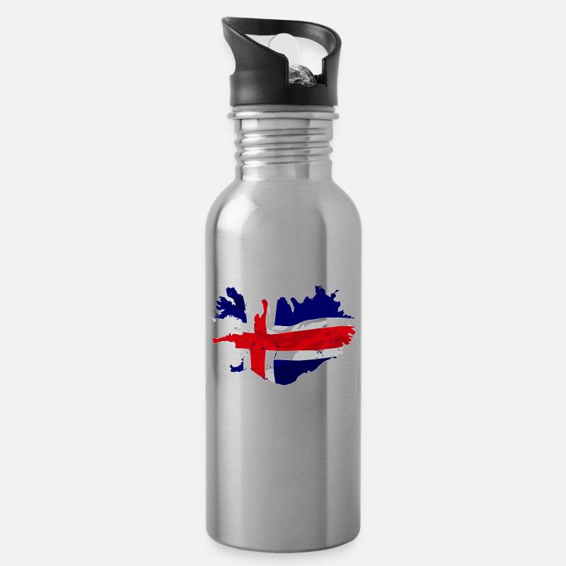 Iceland Flag Map - Trinkflasche mit integriertem Trinkhalm - Lightsilver