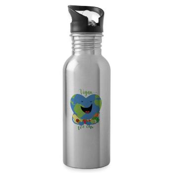 Vegan We can Vegan Live & Let Live Gift - Water bottle with straw - silver - Right