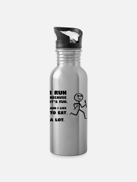 Running to eat - Water bottle with straw - silver