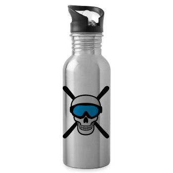 Skiing Skull - Water bottle with straw - silver - Right