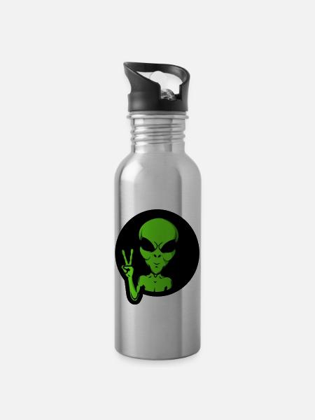 Alien OVNI - Gourde avec paille intégrée - argent clair