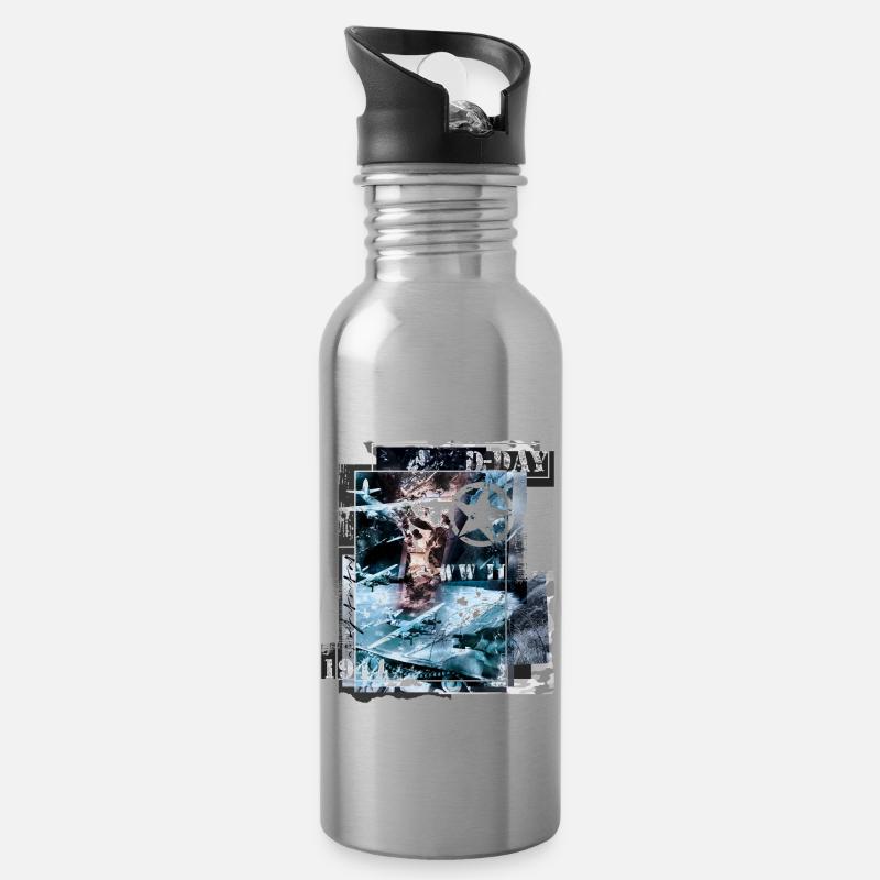 DDay 1944 Second World War Normandy - Water bottle with straw - silver