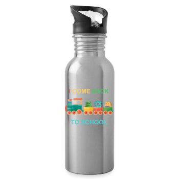 I come back to school, kids school,train - Water bottle with straw - silver - Right
