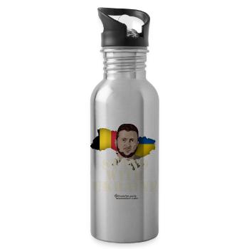 Ukraine Belgium Stand with Ukraine - Water bottle with straw - silver - Right