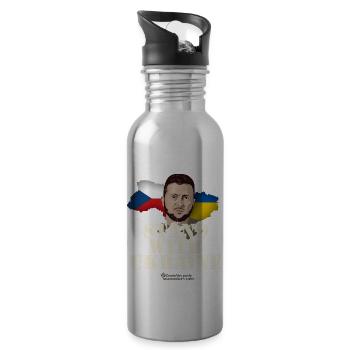 Ukraine Tschechien Stand with Ukraine - Trinkflasche mit integriertem Trinkhalm - Lightsilver - Rechts