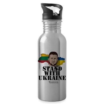 Litauen Ukraine Selenskyj Stand with Ukraine - Trinkflasche mit integriertem Trinkhalm - Lightsilver - Rechts