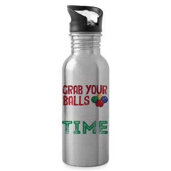 Bocce Ball Player Boules Grab Your Balls Its - Water bottle with straw - silver - Right