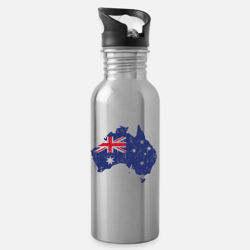 Australien - Trinkflasche mit integriertem Trinkhalm - Lightsilver