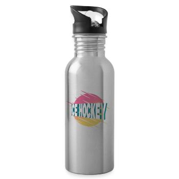 Eishockey Ice Hockey Spieler Vintage Retro Bunt - Trinkflasche mit integriertem Trinkhalm - Lightsilver - Rechts
