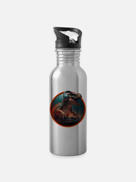 Dino DJ Musiker Kinder Party Geschenk Shirt - Trinkflasche mit integriertem Trinkhalm - Lightsilver