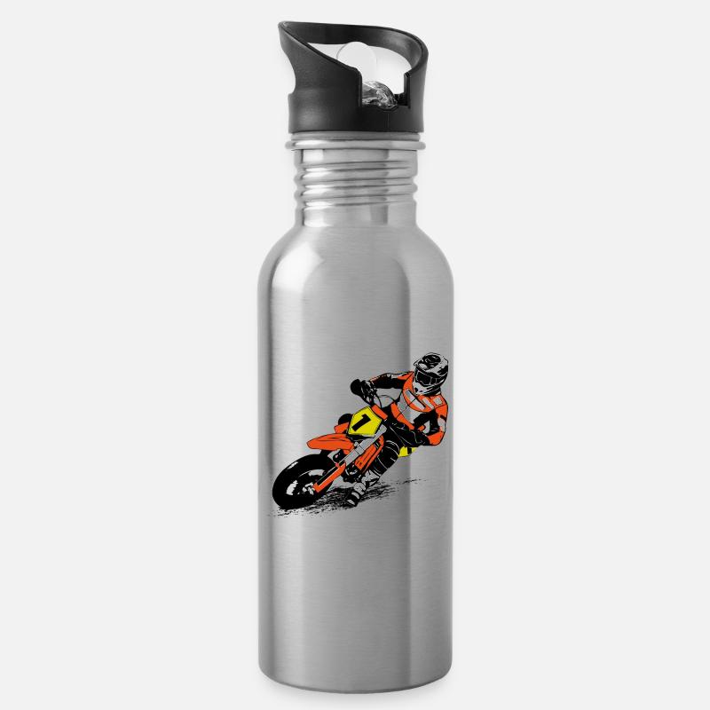 Supermoto - Trinkflasche mit integriertem Trinkhalm - Lightsilver