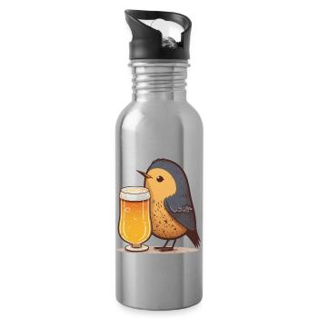 Kleiner Vogel mit Bier - Trinkflasche mit integriertem Trinkhalm - Lightsilver - Rechts