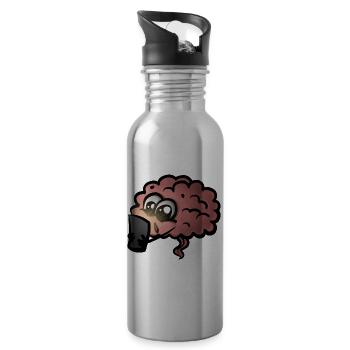 Brain Cell Phone Addiction Gift Idea - Dopamine Addicted - Water bottle with straw - silver - Right