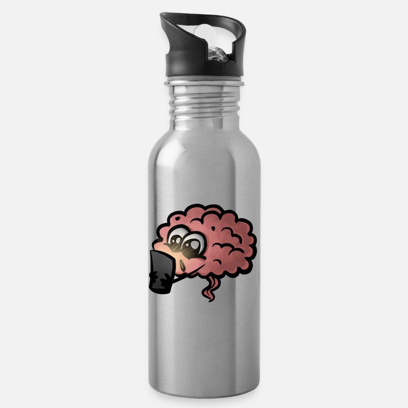 Gehirn Handy Sucht Geschenkidee - Dopamin süchtig - Trinkflasche mit integriertem Trinkhalm - Lightsilver