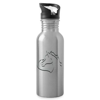 Tannis Ausritte logo hellblau schwarz ohne Name - Trinkflasche mit integriertem Trinkhalm - Lightsilver - Rechts