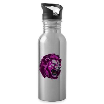 Pink Lion Head - Water bottle with straw - silver - Right