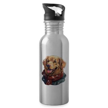 Golden Retriever mit Schal und Jacke - Trinkflasche mit integriertem Trinkhalm - Lightsilver - Rechts