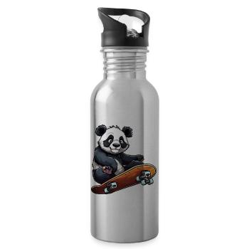 Panda / Animal / Zoo / Bambou / Sauvage / Enfantin - Gourde avec paille intégrée - argent clair - Droite