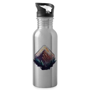 Berg / Alpen / Gipfel / Natur / Wald / Gestein - Trinkflasche mit integriertem Trinkhalm - Lightsilver - Rechts