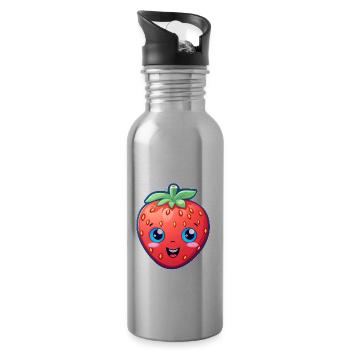 Erdbeere Anime - Trinkflasche mit integriertem Trinkhalm - Lightsilver - Rechts