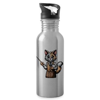 Professeur de chat mignon - Gourde avec paille intégrée - argent clair - Droite