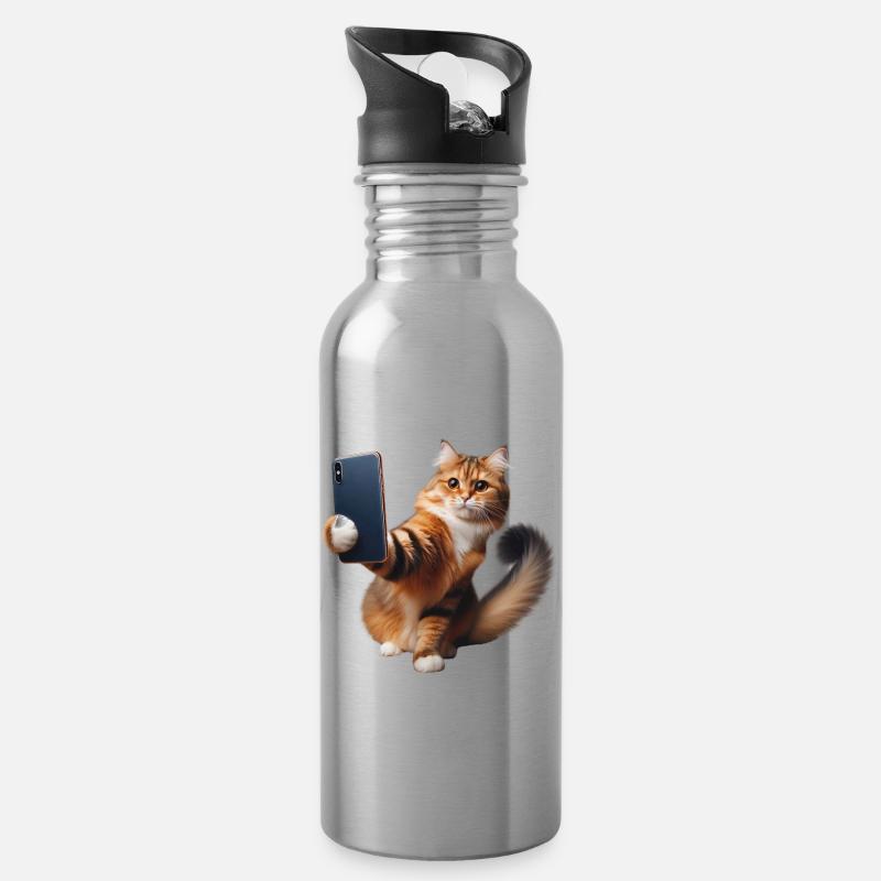 Get ready, selfie-8 - Water bottle with straw - silver